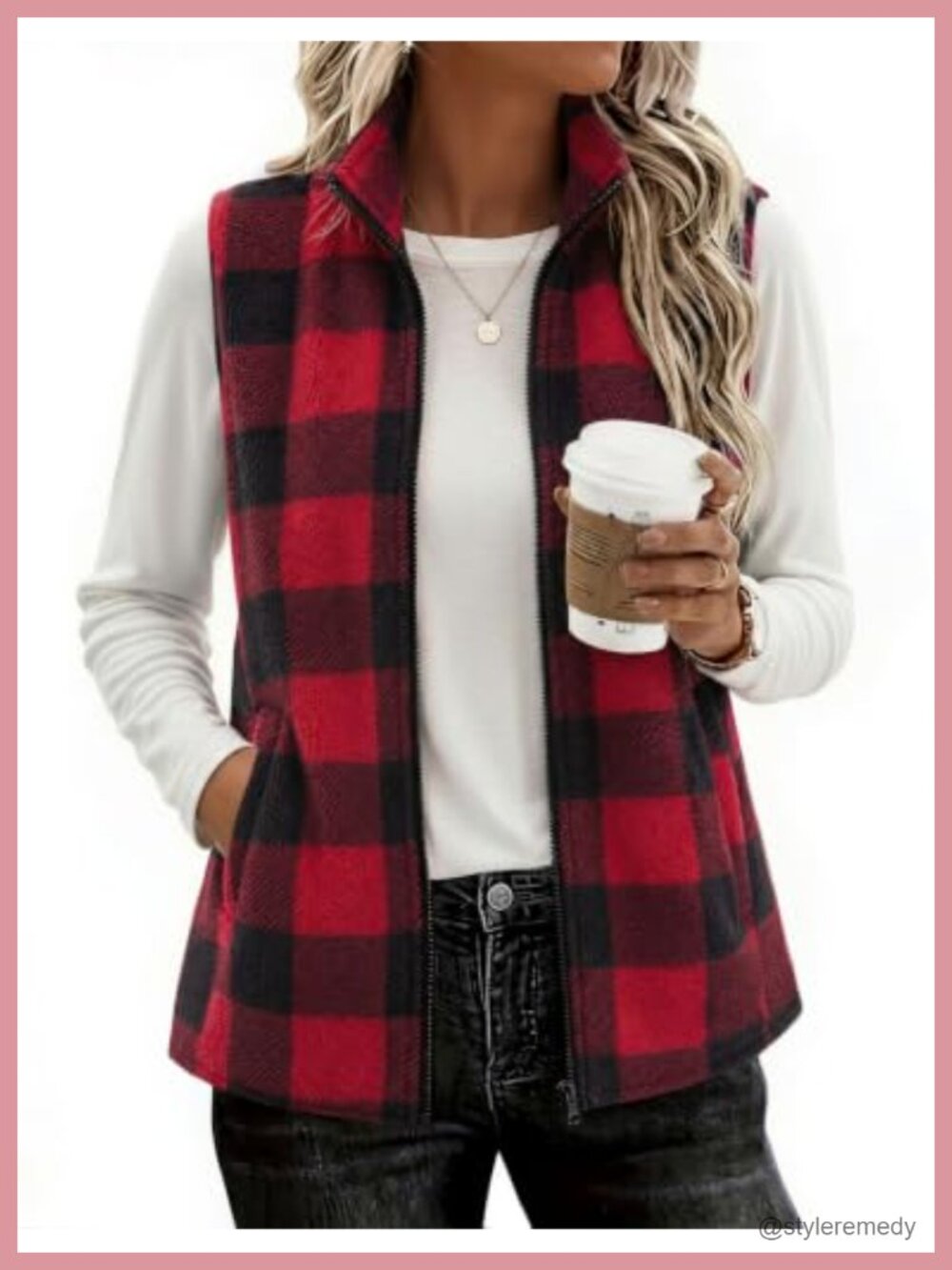 Fleece Vest Outerwear Sleeveless Zip Up Pockets Lightweight